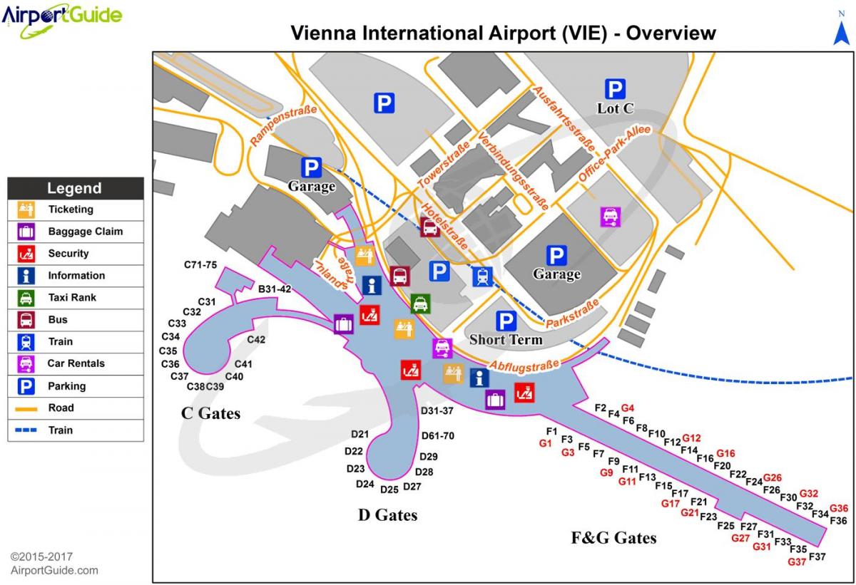 Mappa di Vienna aeroporto di destinazione