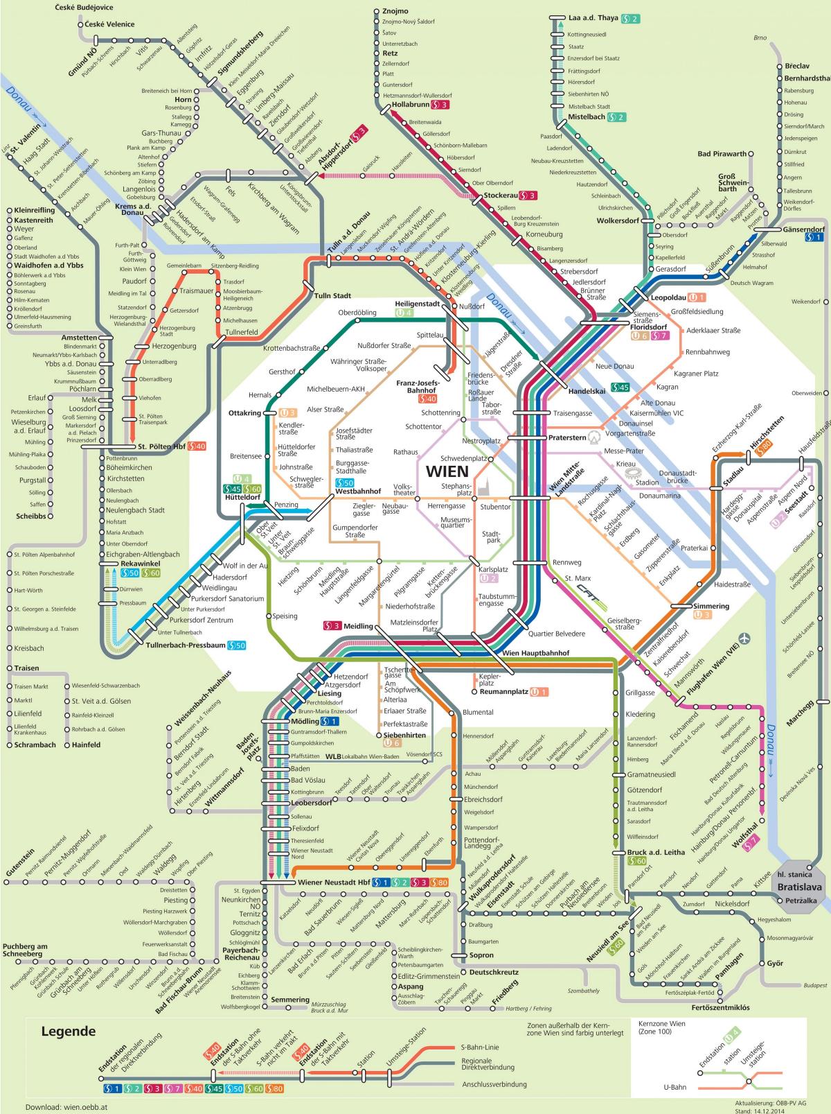 La città di Vienna trasporto mappa