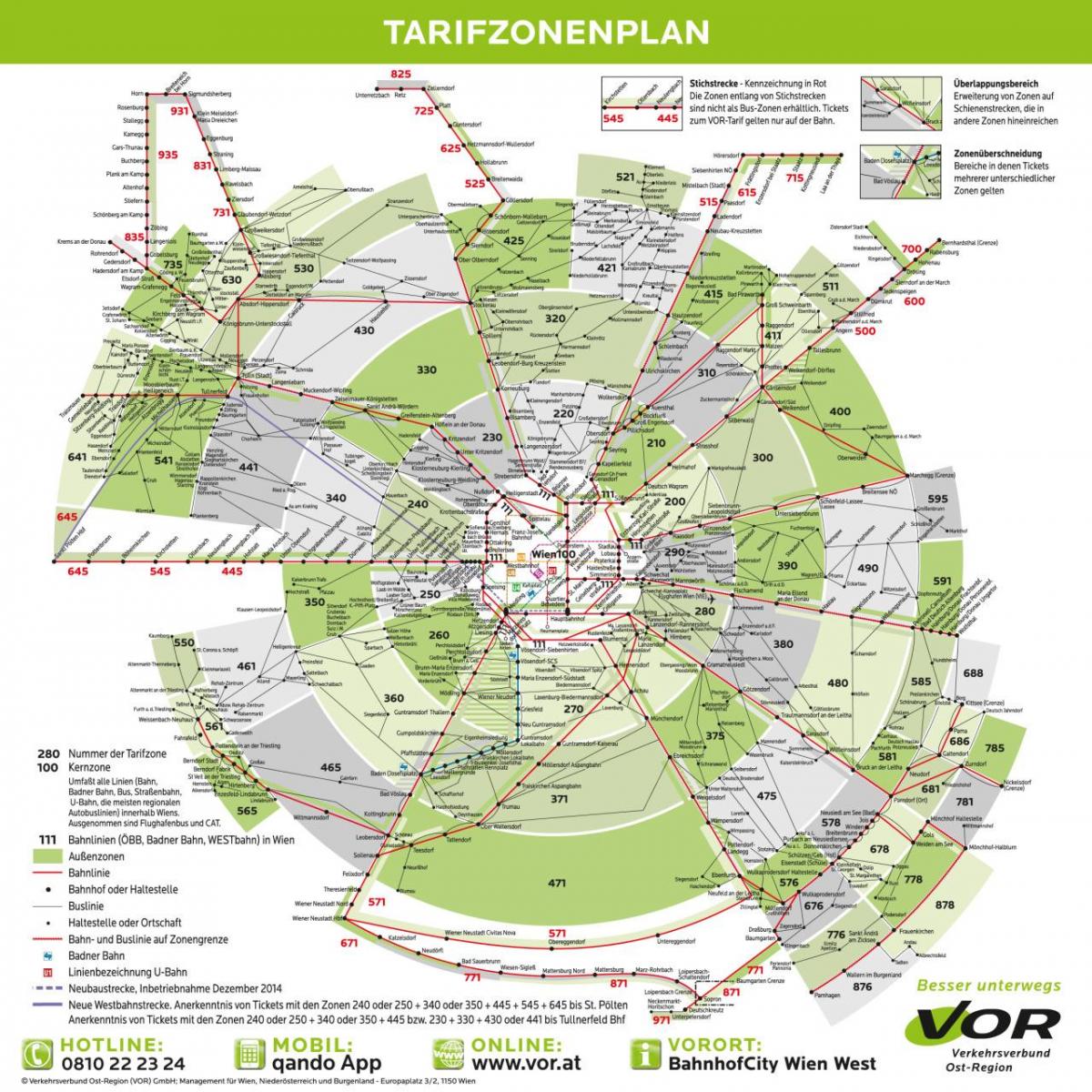 Mappa di Vienna della metropolitana della zona 100