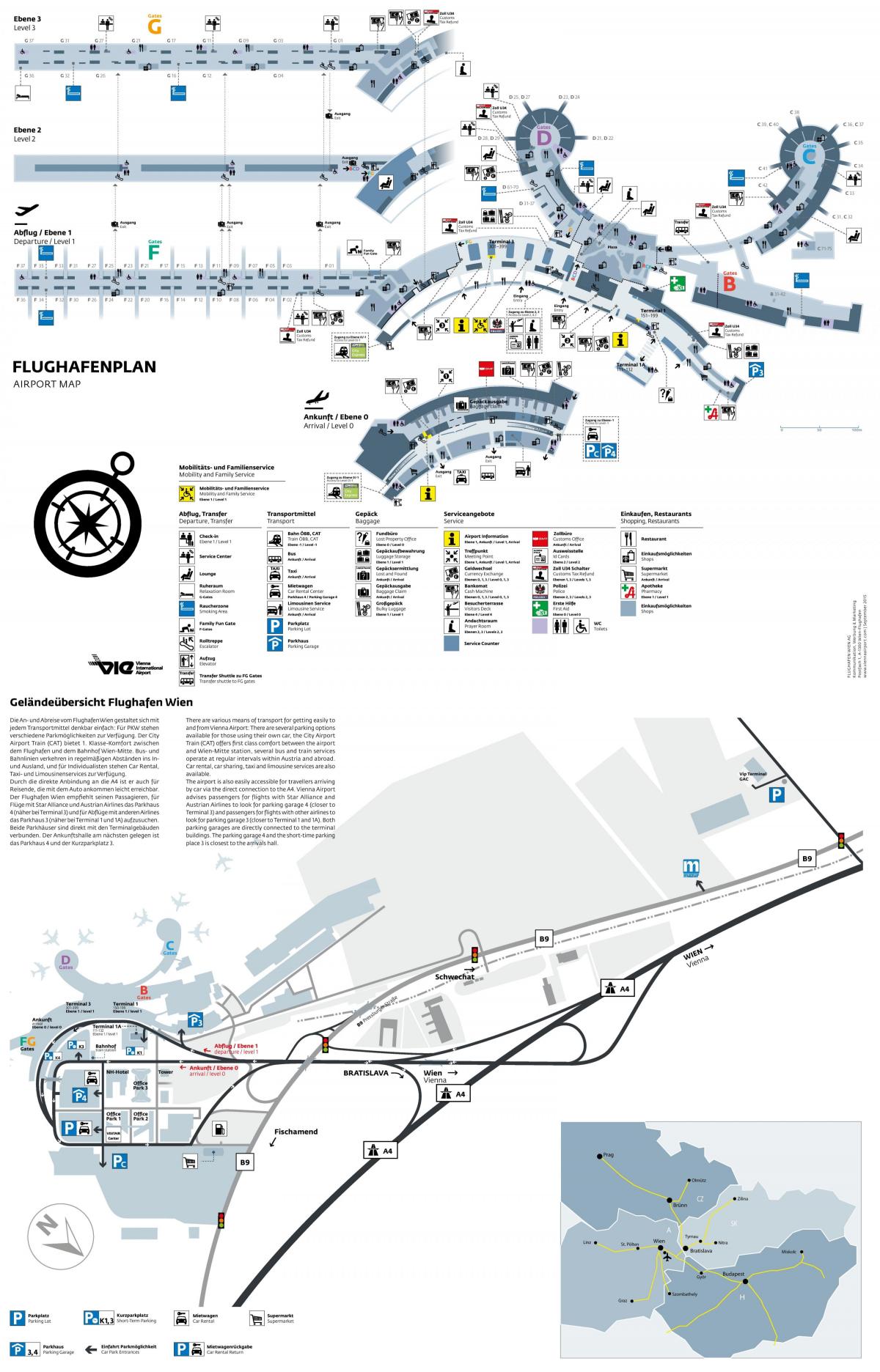 L'aeroporto di Vienna partenze mappa