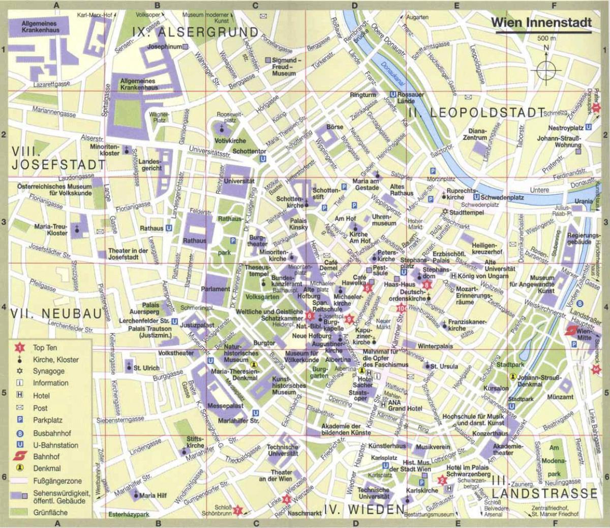 La città di Vienna mappa turistica