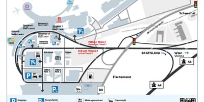 Mappa di Vienna aeroporto, parcheggio gratuito